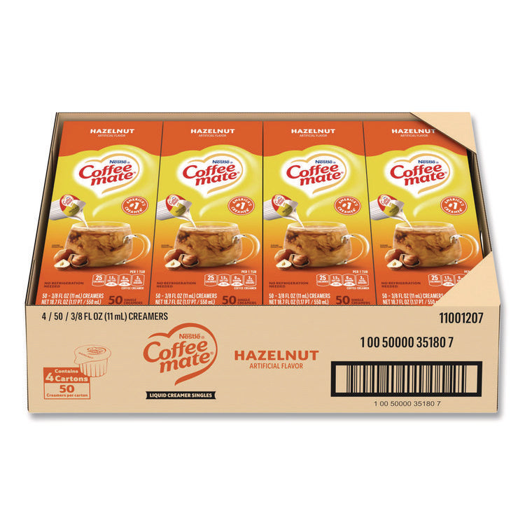 Liquid Coffee Creamer, Hazelnut, 0.38 oz Mini Cups, 50/Box, 4 Boxes/Carton