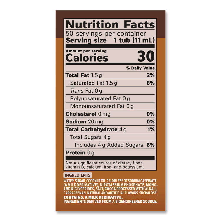 Liquid Coffee Creamer, Snickers, 0.38 oz Mini Cups, 50/Box