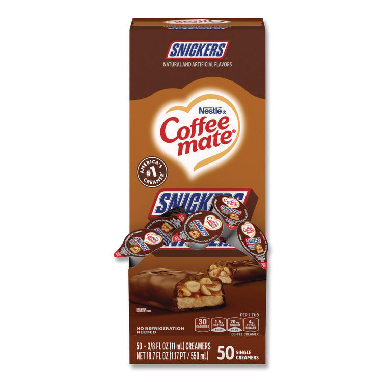 Liquid Coffee Creamer, Snickers, 0.38 oz Mini Cups, 50/Box