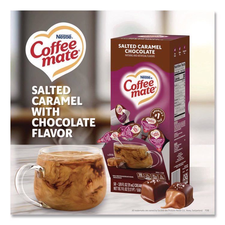Liquid Coffee Creamer, Salted Caramel Chocolate, 0.38 Oz Mini Cups, 50/box