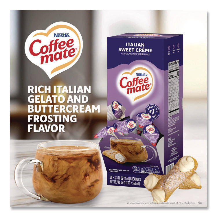 Liquid Coffee Creamer, Italian Sweet Cream, 0.38 oz Mini Cups, 50/Box