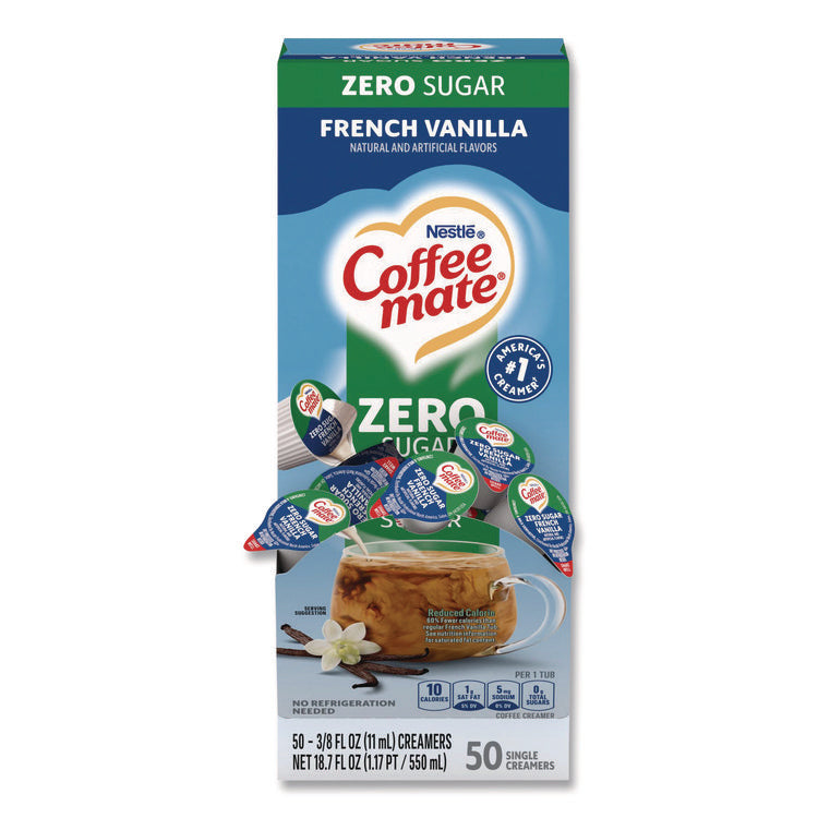 Liquid Coffee Creamer, Zero Sugar French Vanilla, 0.38 oz Mini Cups, 50/Box