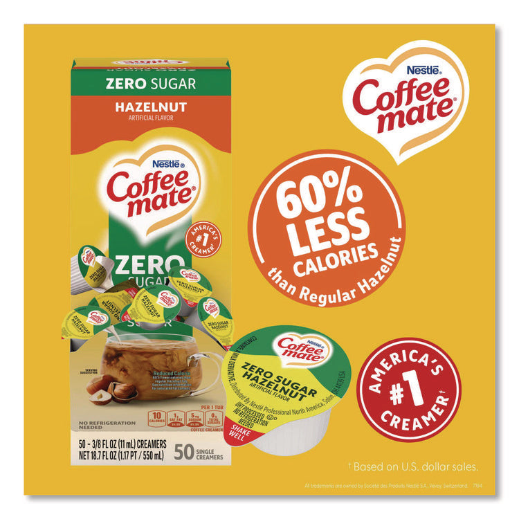 Liquid Coffee Creamer, Zero Sugar Hazelnut, 0.38 oz Mini Cups, 50/Box