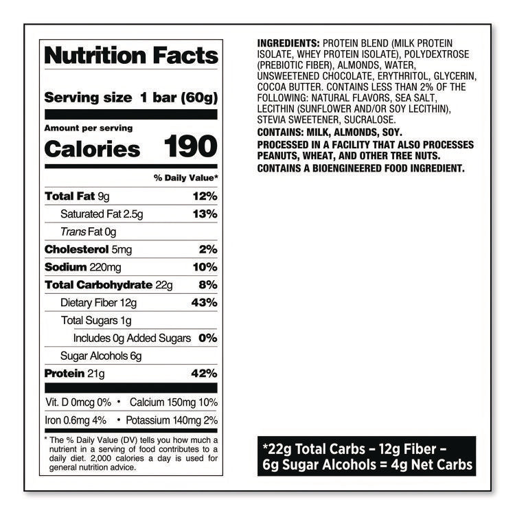 Protein Bars, Chocolate Chip Cookie Dough, 2.12 Oz Bar, 12 Bars/box