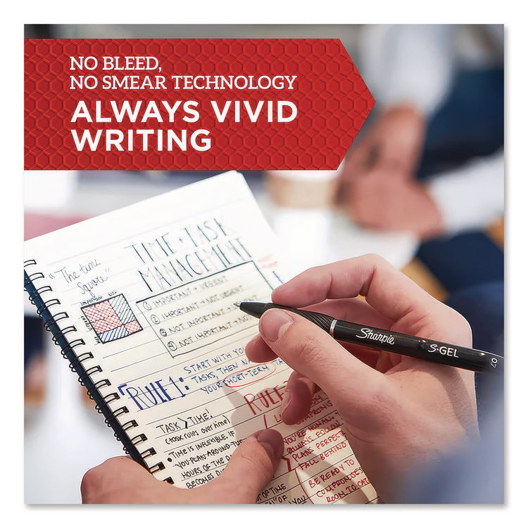 S-GEL HIGH-PERFORMANCE GEL PEN, RETRACTABLE, FINE 0.5 MM, BLACK INK, BLACK BARREL, 4/PACK