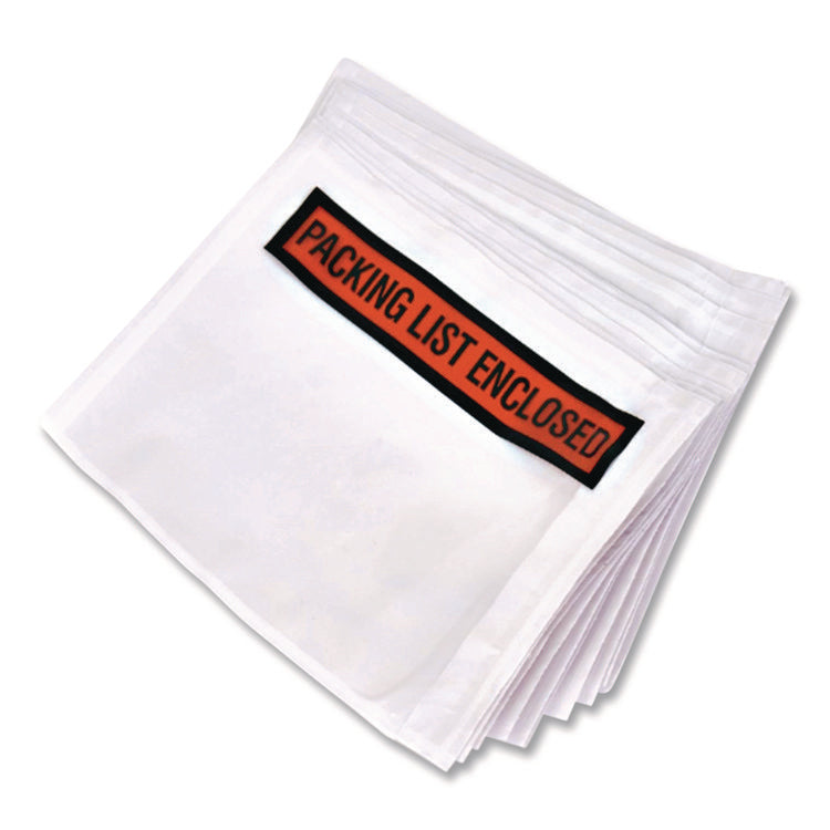 Packing List Envelopes, Top-Print Front: Packing List/Invoice Enclosed, 4.5 x 5.5, Clear/Orange, 500/Box