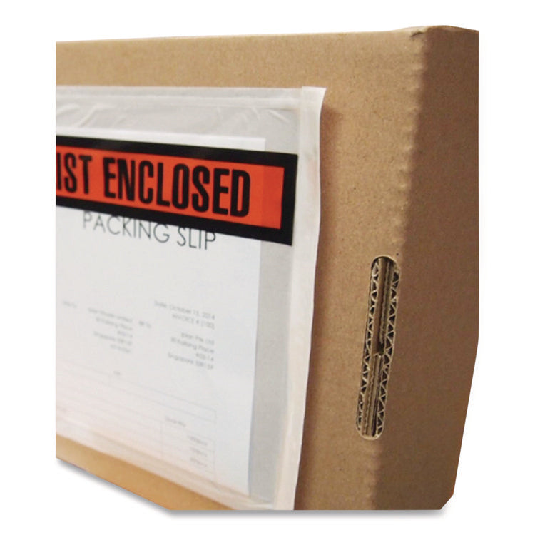 Packing List Envelopes, Top-Print Front: Packing List/Invoice Enclosed, 4.5 x 5.5, Clear/Orange, 500/Box