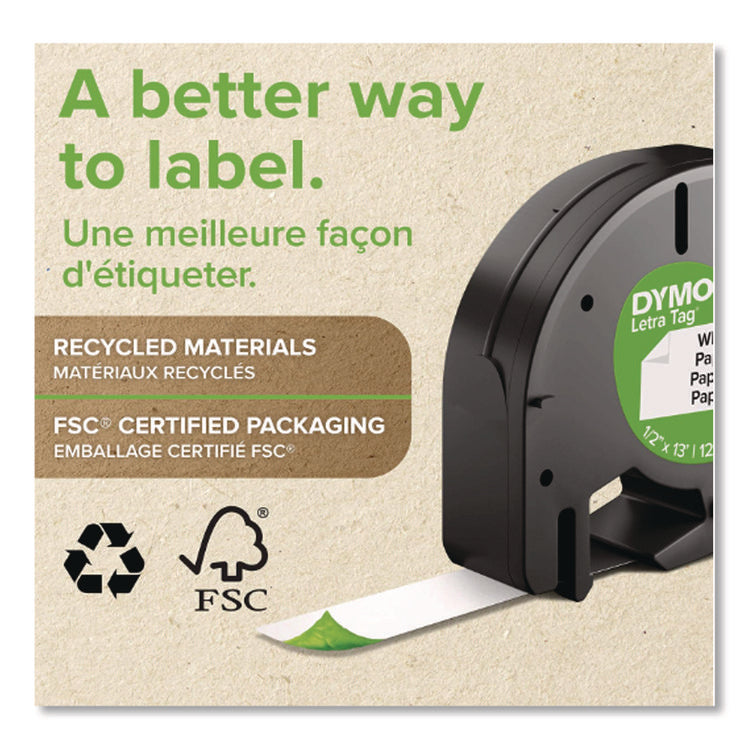 LetraTag Paper Label Tape Cassettes, 0.5" x 13 ft, White, 6/Box