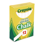 Nontoxic Anti-Dust Chalk, 3" x 0.31" Diameter, White, 12 Sticks/Box