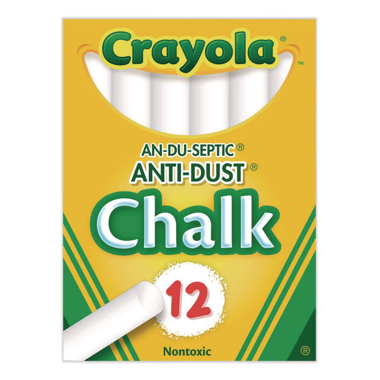 Nontoxic Anti-Dust Chalk, 3" x 0.31" Diameter, White, 12 Sticks/Box