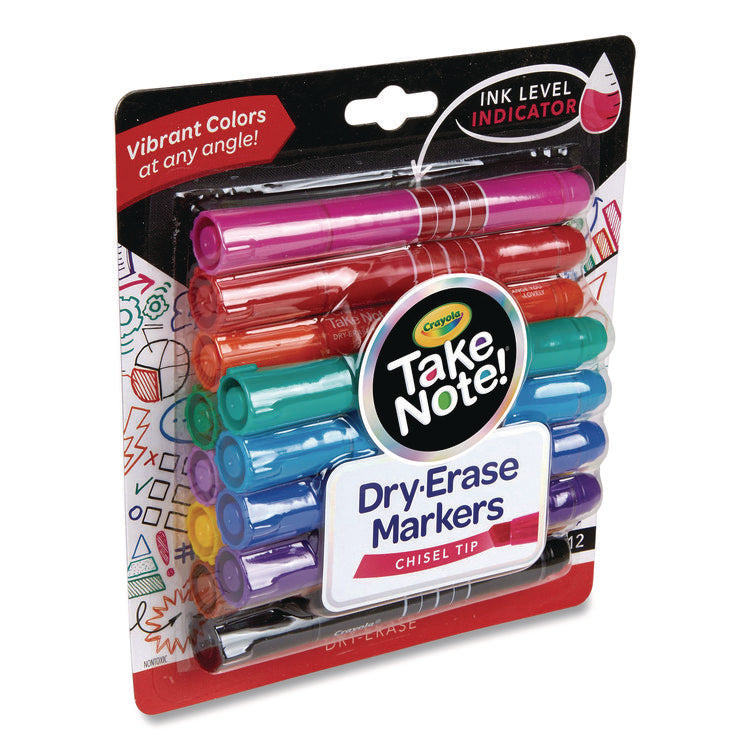 Take Note Dry-Erase Markers, Broad, Chisel Tip, Assorted, 12/Pack