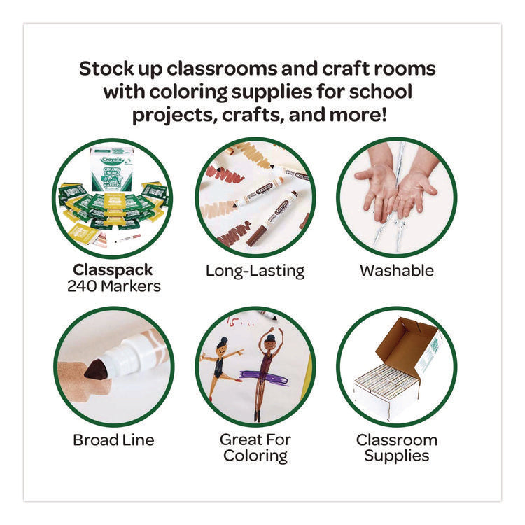 Colors of the World Washable Markers Classpack, Broad Bullet Tip, Assorted Colors, 240/Pack