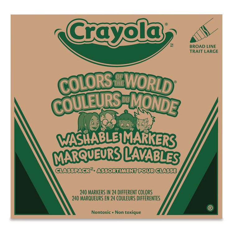 Colors of the World Washable Markers Classpack, Broad Bullet Tip, Assorted Colors, 240/Pack