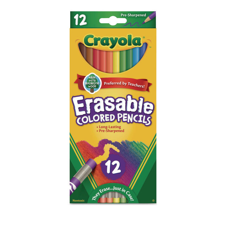 Erasable Color Pencil Set, 3.3 mm, 2B, Assorted Lead and Barrel Colors, Dozen