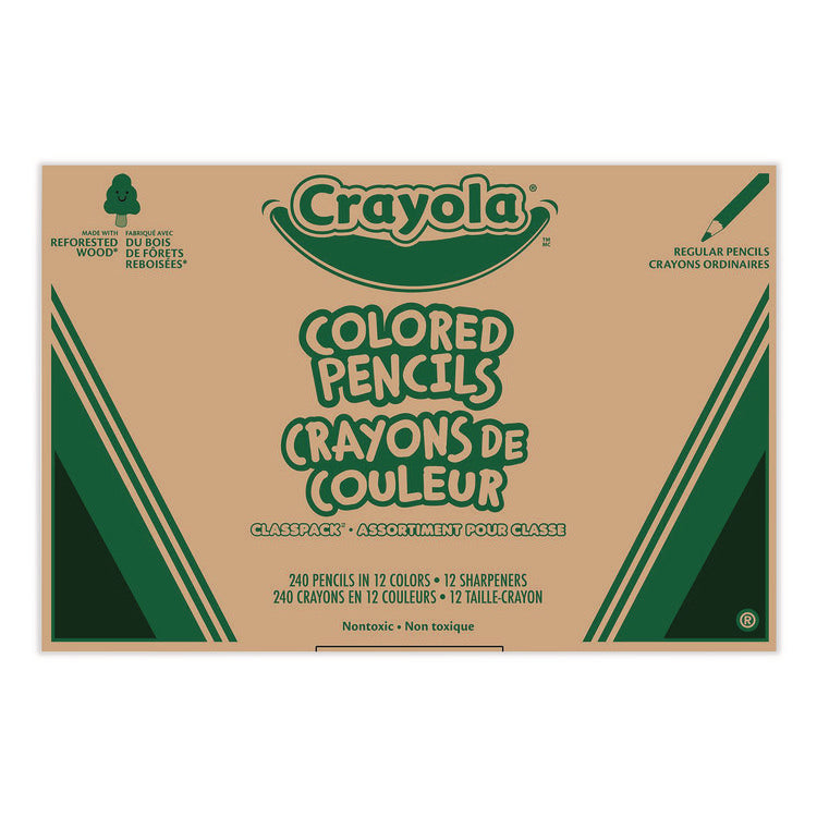 Color Pencil Classpack Set with (240) Pencils and (12) Pencil Sharpeners, 3.3 mm, 2B, Assorted Lead and Barrel Colors, 240/BX