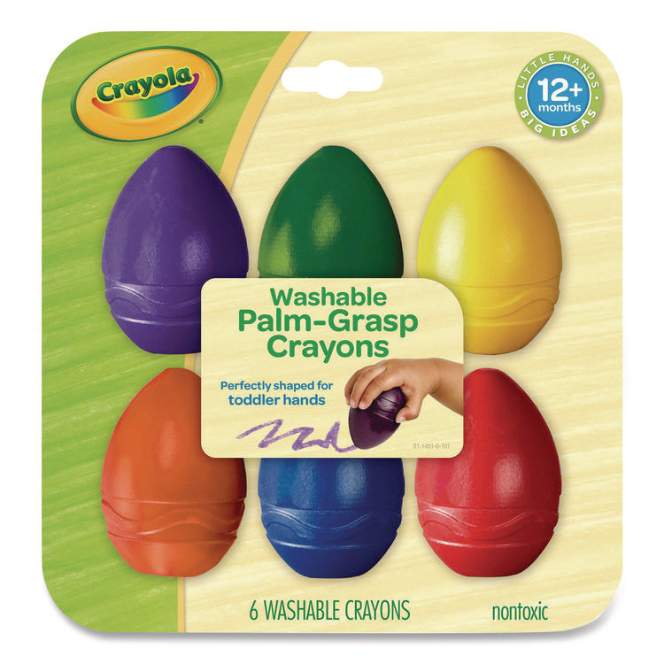 My First Washable Palm Grasp Crayons, Assorted Colors, 6/Pack