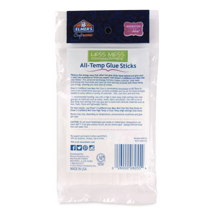 CraftBond Less Mess All-Temp Glue Sticks, 0.27" x 4", Dries Clear, 24/Pack