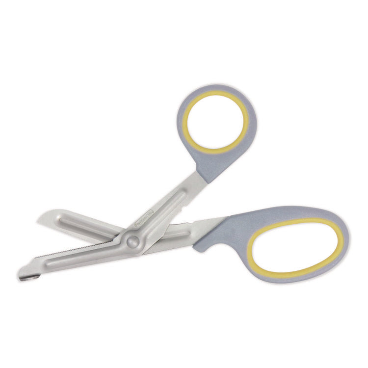 Titanium-Bonded Angled Medical Shears, 7" Long, 3" Cut Length, Crane-Style Gray/Yellow Handle