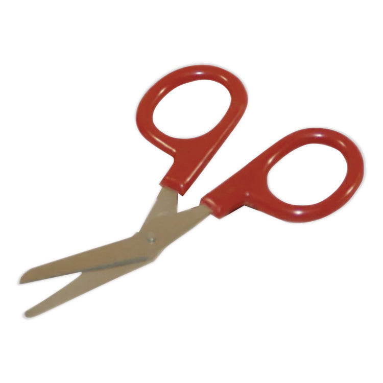 Angled First Aid Kit Scissors, 4" Long, 1.5" Cut Length, Crane-Style Red Handle