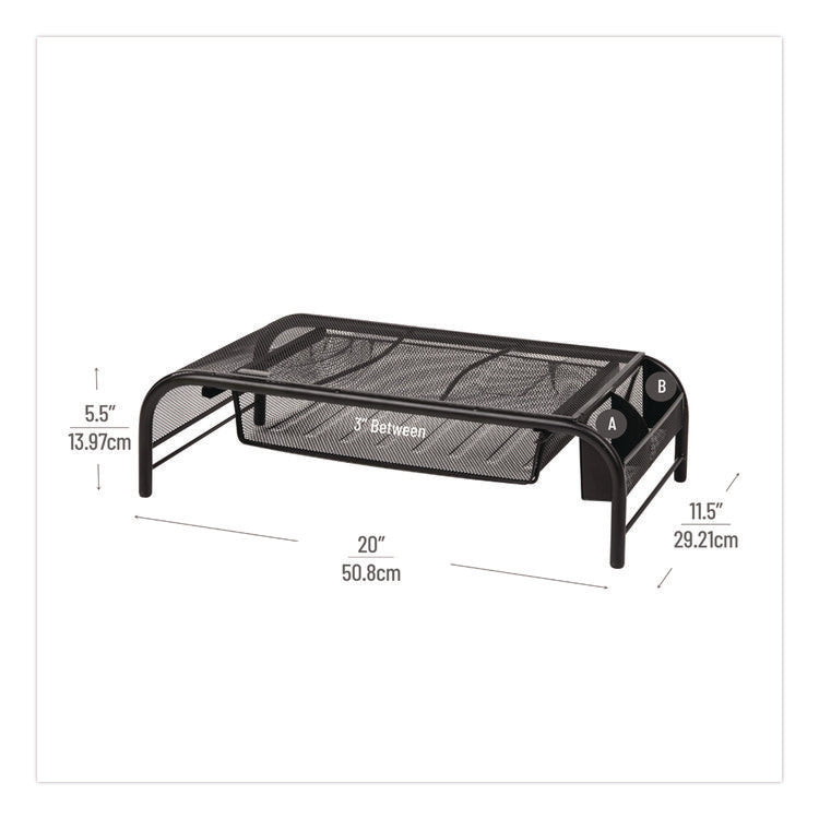 Raise Metal Mesh Monitor Stand With Drawer, 20" X 11.5" X 5.6", Black, Supports 25 Lbs
