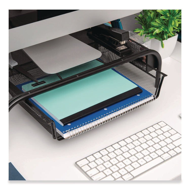 Raise Metal Mesh Monitor Stand With Drawer, 20" X 11.5" X 5.6", Black, Supports 25 Lbs