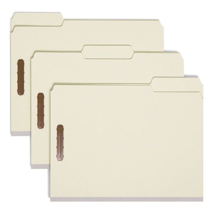 Recycled Pressboard Fastener Folders, 1" Expansion, 2 Fasteners, Letter Size, Gray-Green Exterior, 25/Box