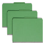Six-Section Pressboard Top Tab Classification Folders, Six SafeSHIELD Fasteners, 2 Dividers, Letter Size, Green, 10/Box