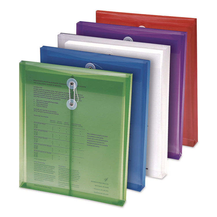 Poly String and Button Interoffice Envelopes, Open-End (Vertical), 9.75 x 11.63, Transparent Green, 5/Pack