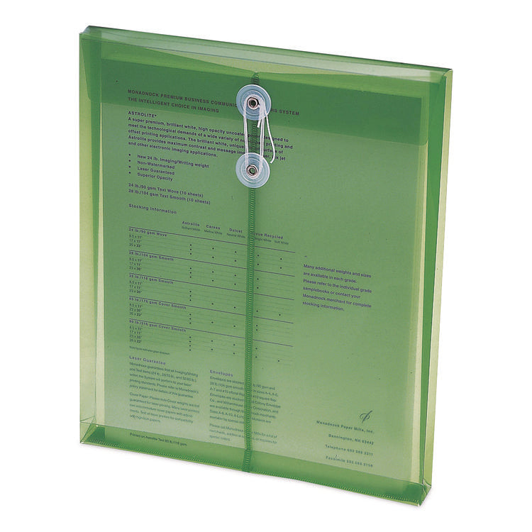 Poly String and Button Interoffice Envelopes, Open-End (Vertical), 9.75 x 11.63, Transparent Green, 5/Pack