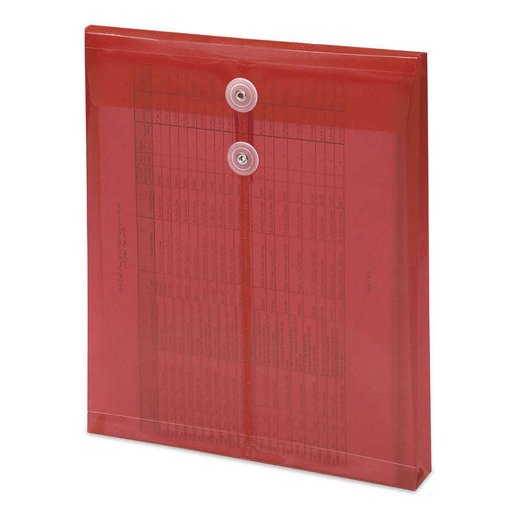 Poly String and Button Interoffice Envelopes, Open-End (Vertical), 9.75 x 11.63, Transparent Red, 5/Pack