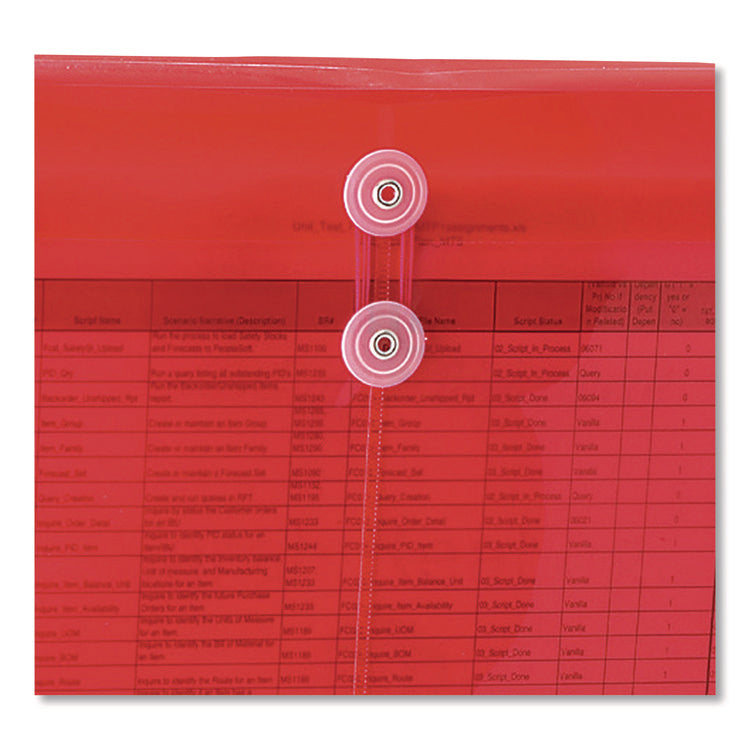 Poly String and Button Interoffice Envelopes, Open-Side (Horizontal), 9.75 x 11.63, Transparent Red, 5/Pack