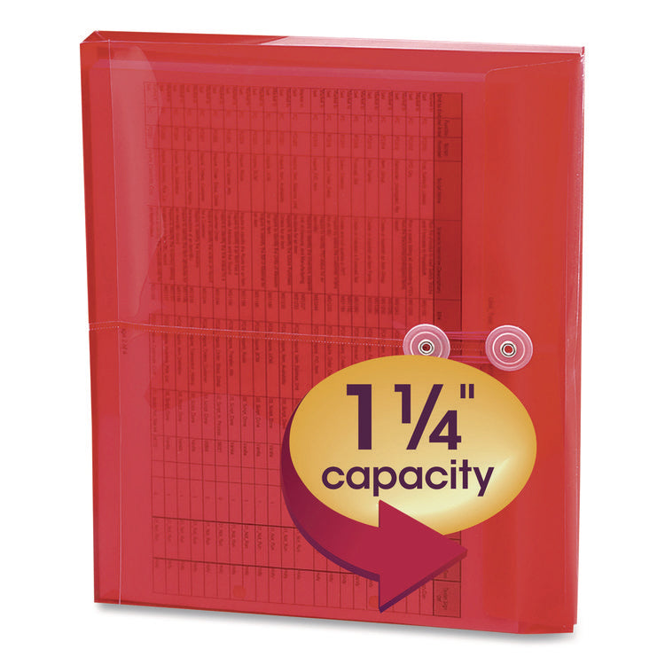 Poly String and Button Interoffice Envelopes, Open-Side (Horizontal), 9.75 x 11.63, Transparent Red, 5/Pack