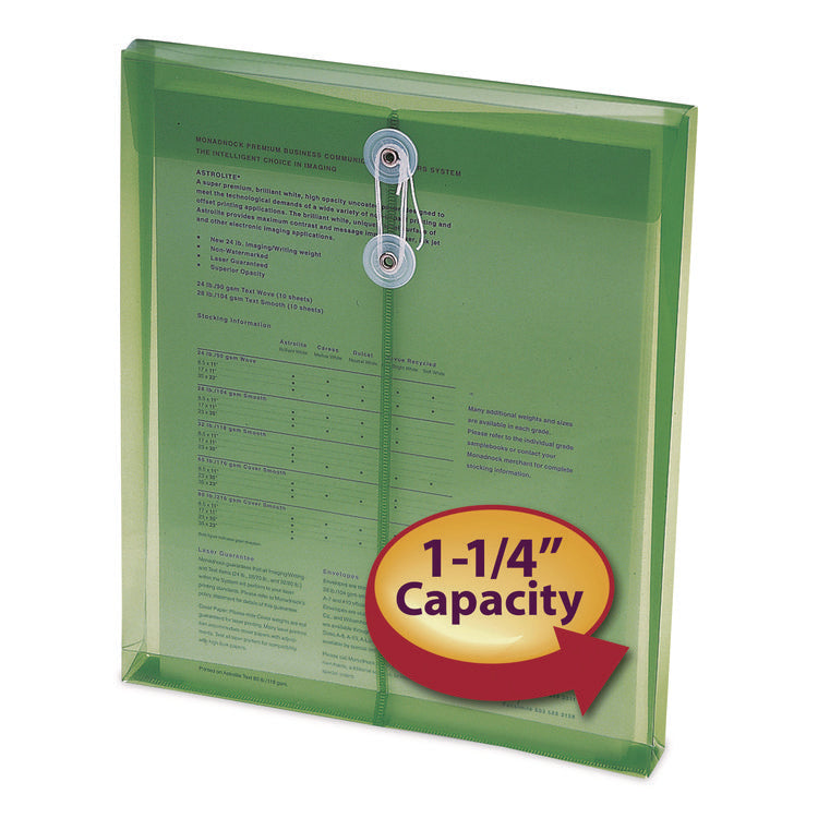 Poly String and Button Interoffice Envelopes, Open-End (Vertical), 9.75 x 11.63, Transparent Green, 5/Pack