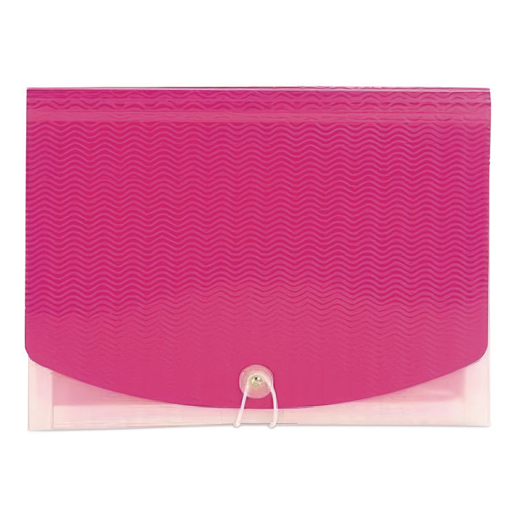 Poly Expanding Folders, 12 Sections, Cord/Hook Closure, 1/6-Cut Tabs, Letter Size, Pink/Clear