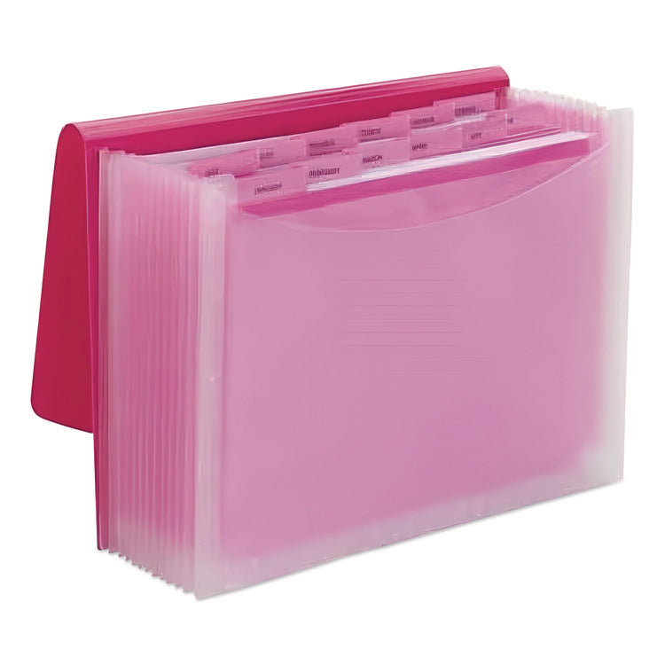 Poly Expanding Folders, 12 Sections, Cord/Hook Closure, 1/6-Cut Tabs, Letter Size, Pink/Clear
