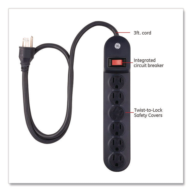 Heavy Duty Power Strip, 6 Outlets, 3 ft Cord, Black