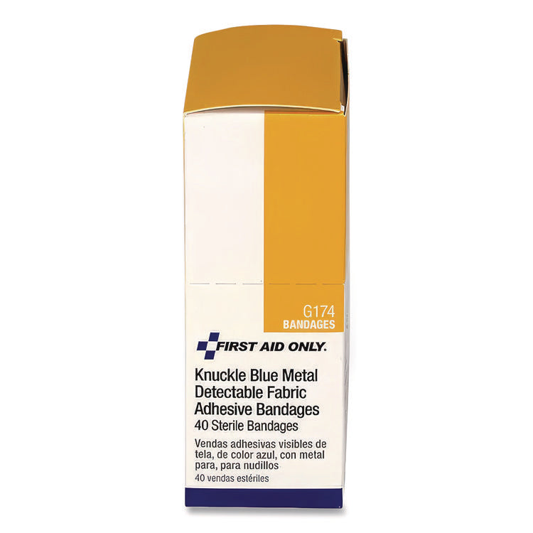 Blue Metal Detectable Fabric Adhesive Bandages, Four-Wing Knuckle, 1.5 X 3, 40/box
