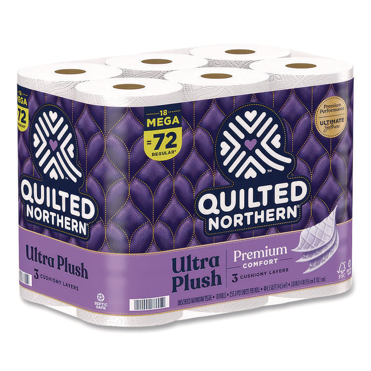 Ultra Plush Bathroom Tissue, Mega Rolls, Septic Safe, 3-Ply, White, 284 Sheets/Roll, 18 Rolls/Carton