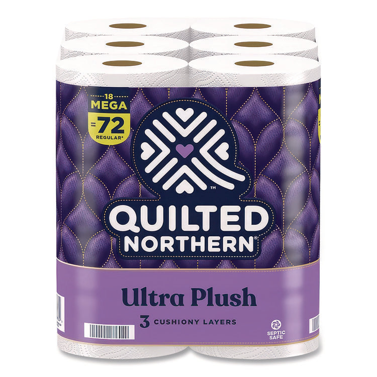 Ultra Plush Bathroom Tissue, Mega Rolls, Septic Safe, 3-Ply, White, 284 Sheets/Roll, 18 Rolls/Carton