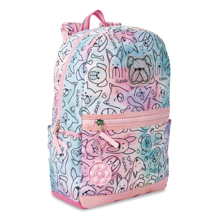 Adorable Dogs Life Backpack, 12" x 5" x 16", Tie-Dye Pink/Blue