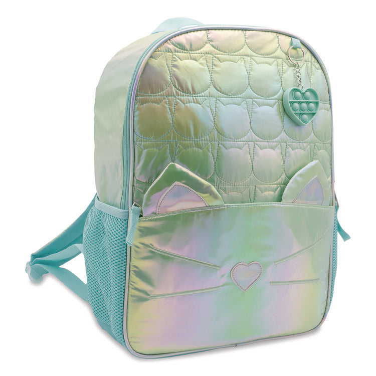 Iridescent Cat Backpack, 12" x 5" x 16", Iridescent Aqua