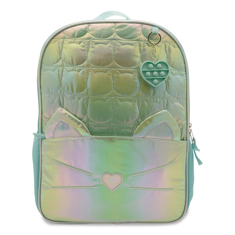 Iridescent Cat Backpack, 12" x 5" x 16", Iridescent Aqua