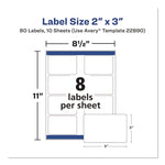 Sure Feed Glossy Labels, 2 x 3, White, 8 Labels/Sheet, 10 Sheets Pack