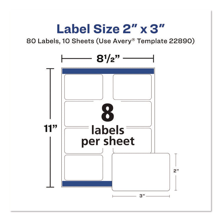 Sure Feed Glossy Labels, 2 x 3, White, 8 Labels/Sheet, 10 Sheets Pack