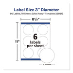 Sure Feed Glossy Labels, 3" dia, White, 8 Labels/Sheet, 10 Sheets Pack
