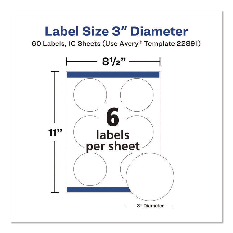 Sure Feed Glossy Labels, 3" dia, White, 8 Labels/Sheet, 10 Sheets Pack