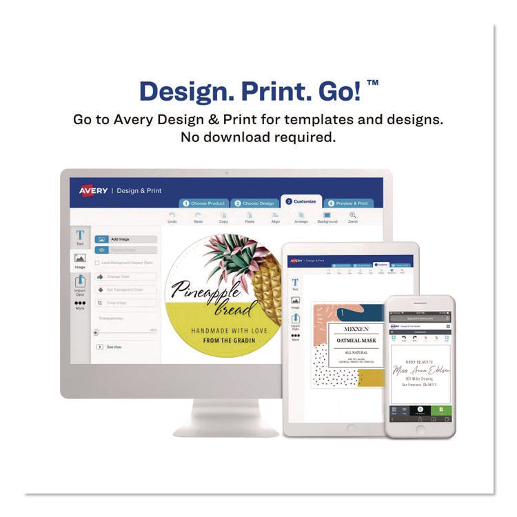 Sure Feed Glossy Labels, 3" dia, White, 8 Labels/Sheet, 10 Sheets Pack