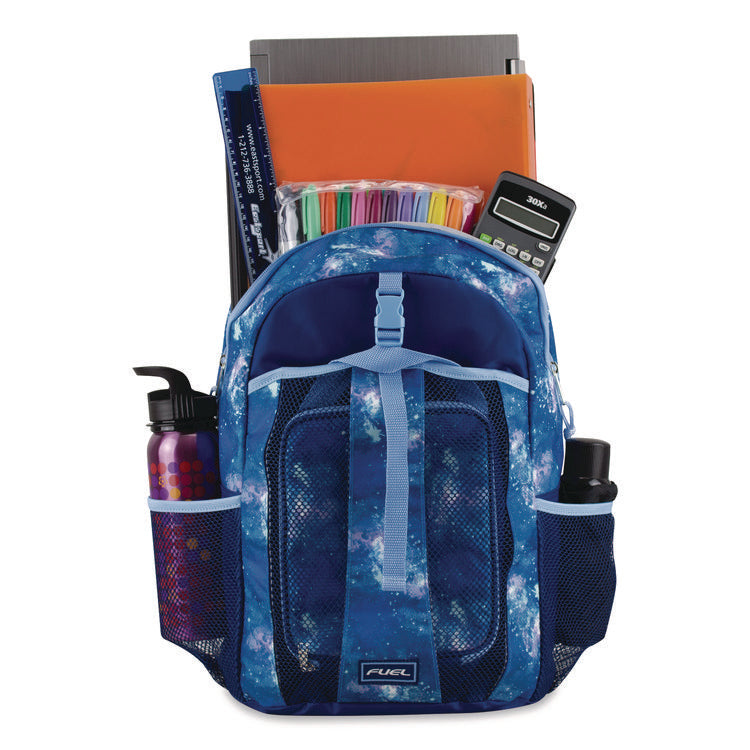Bijoux Deluxe Backpack and Lunch Bag Bundle, Backpack: 13.5" x 7" x 18.5", Lunch Bag: 7.5" x 4.25" x 9", Light Blue Galaxy