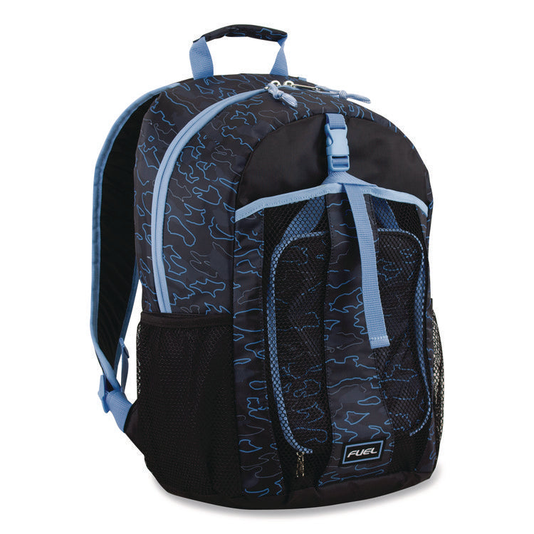 Bijoux Deluxe Backpack and Lunch Bag Bundle, 15.5" Laptop Sleeve, 12" x 8" x 18.5" and 7.5" x 4.25" x 9", Black/Blue Camo