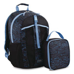 Bijoux Deluxe Backpack and Lunch Bag Bundle, 15.5" Laptop Sleeve, 12" x 8" x 18.5" and 7.5" x 4.25" x 9", Black/Blue Camo